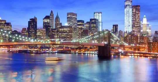 Brooklyn Bridge at night, New York, USA