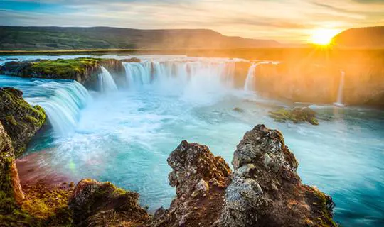 Sun setting over Gulfoss, Iceland