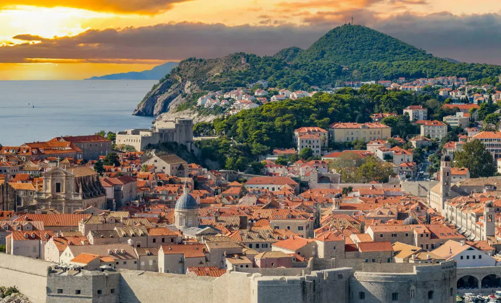 Dubrovnik, Croatia Old Town Fortress and Adriatic Sea at Sunrise