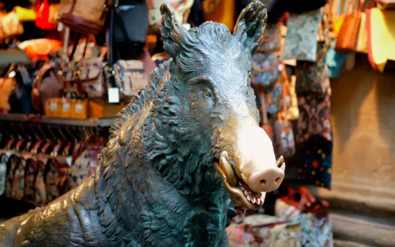 Wild Boar statue, Porcellino at Mercato Nuovo, Florence, Tuscany, Italy