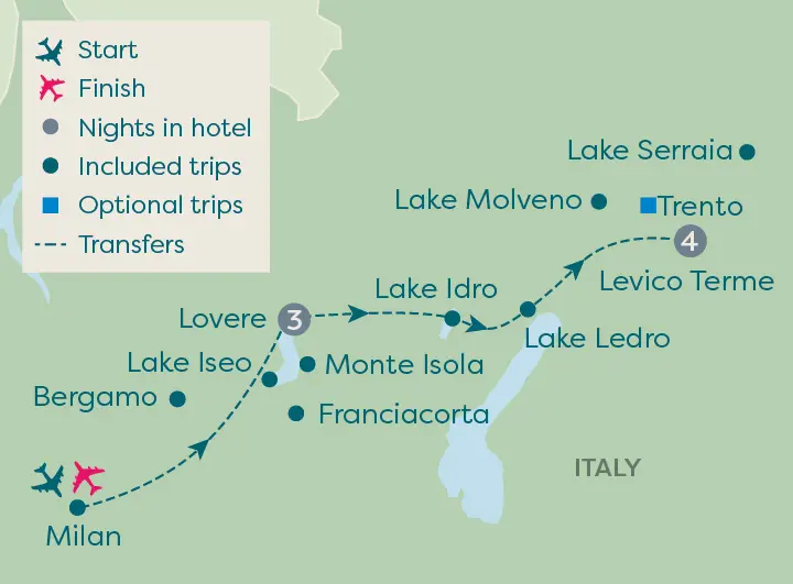Secret Lakes of Italy - A map of the lakes included in our Italian lakes tours